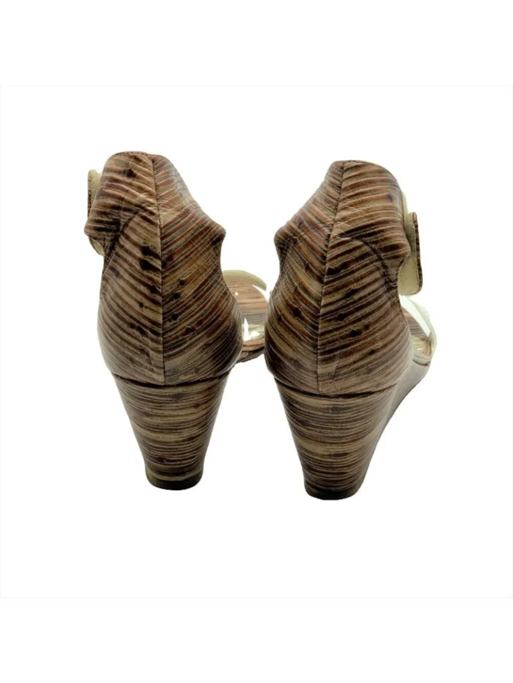 Claudia Ciuti Made In Italy Brown & White Wedge Sandals With Ankle Strap Womens